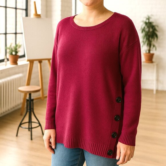 Soft Surroundings Small  High Low 100% Cashmere Magenta Casual Buttoned Sweater - Picture 1 of 7